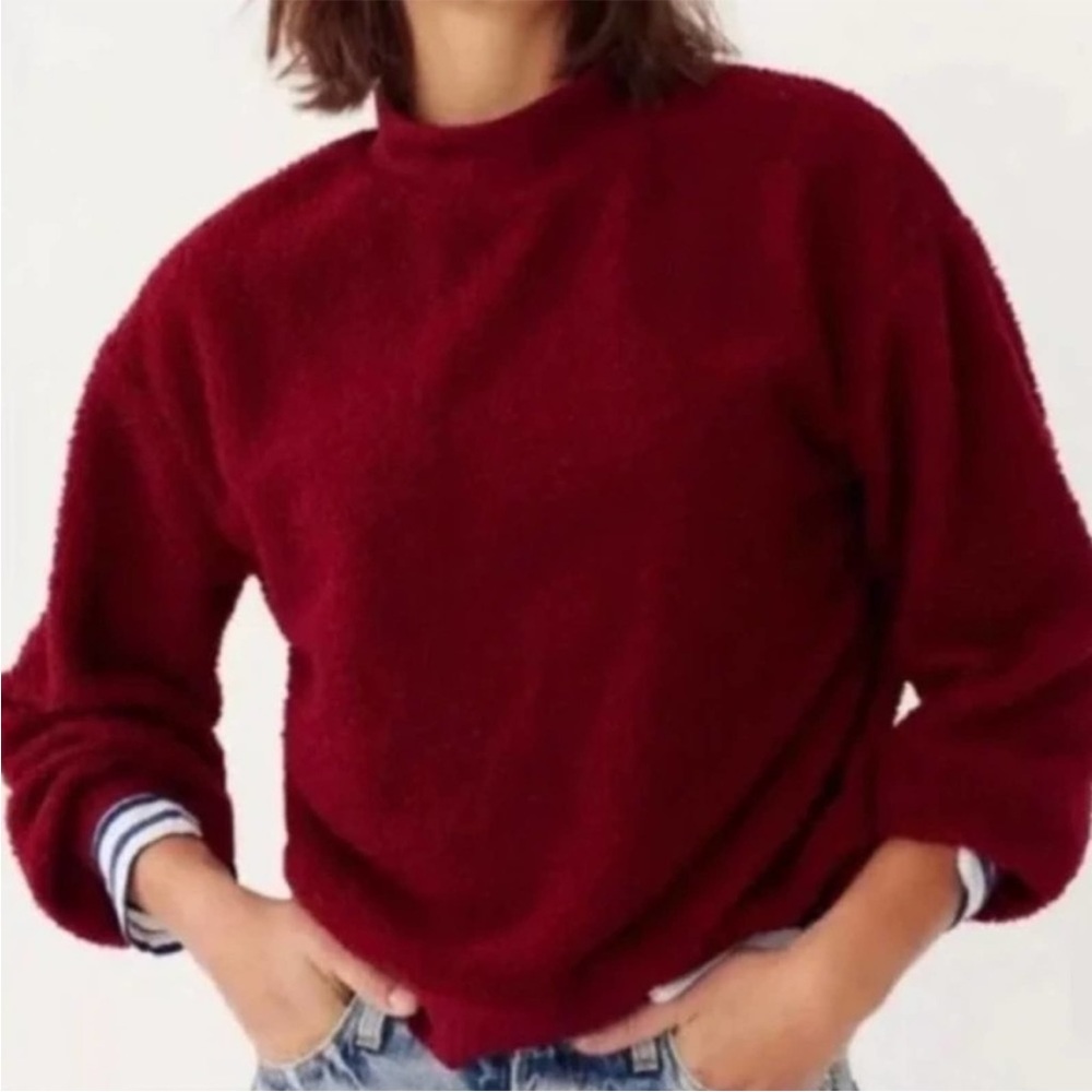 Porridge Anthropologie Brynne Sherpa Crew Neck Pullover Burgundy M